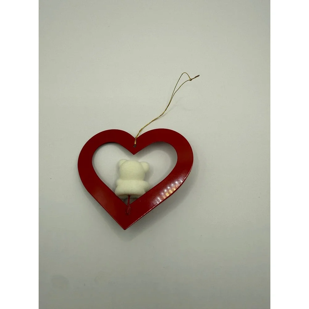Avon Valentine Teddy Bear Collection‎ Teddy In Heart Ornament Red White Vintage